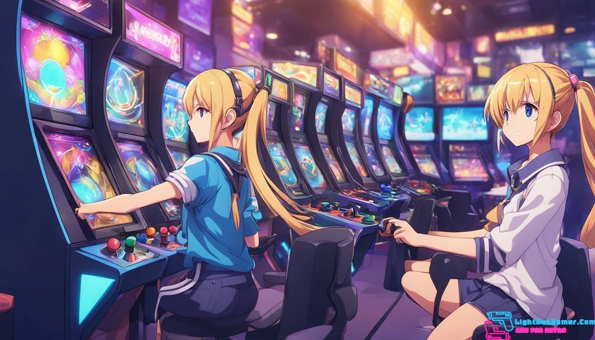 Players skillfully maneuvering joysticks, pressing buttons, and strategizing to beat arcade games and achieve high scores